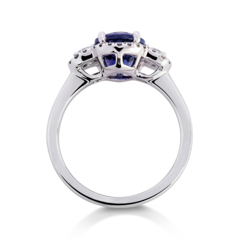 Image of an Oval Tanzanite and Brilliant Cut Diamond Halo Ring