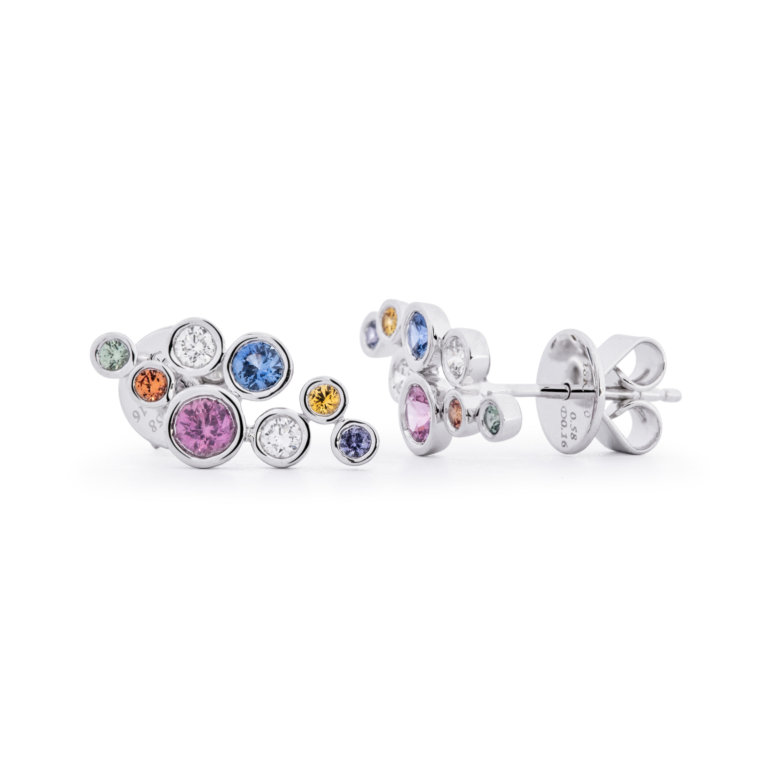 Image of a pair of Rainbow Sapphire and Diamond Scatter Earrings