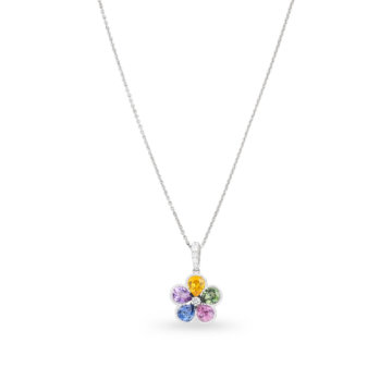 Image of a Rainbow Sapphire and Diamond Flower Pendant