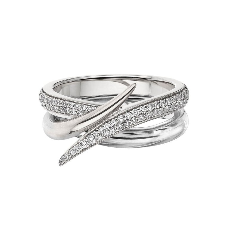 Image of an intertwined ring set with white stones