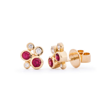 Image of a pair of ruby and diamond gold earrings