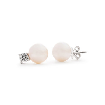 Image of a pair of Cultured Pearl and Diamond Two Stone Earrings