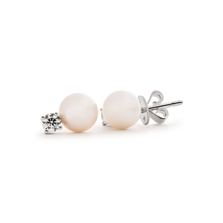 Image of a pair of Cultured Pearl and Diamond Two Stone Earrings