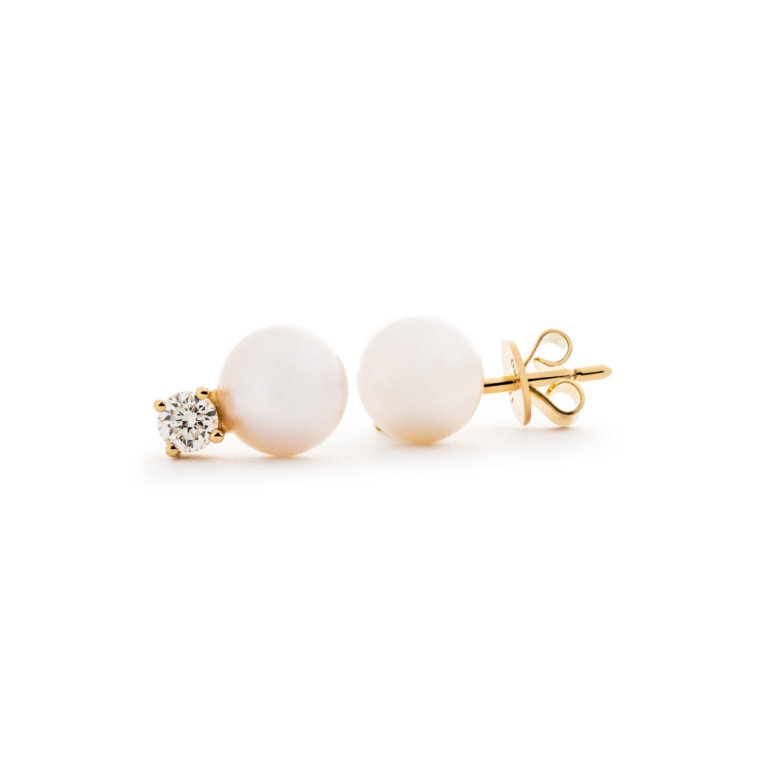 Image of a pair of Cultured Pearl and Diamond Two Stone Earrings