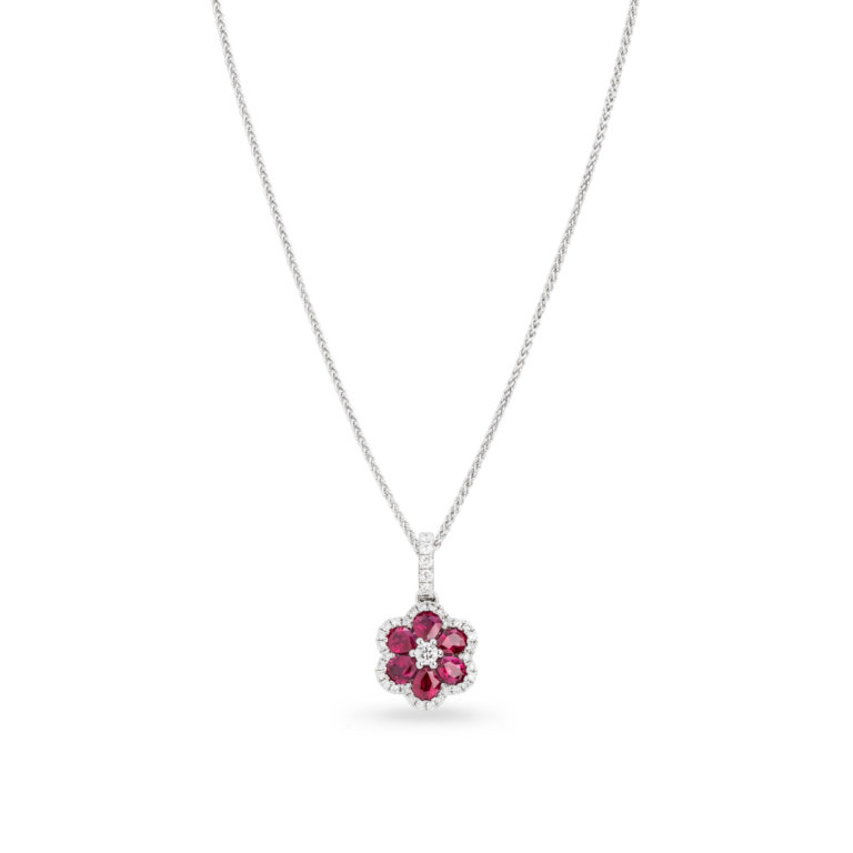 Image of a flower shape ruby pendant