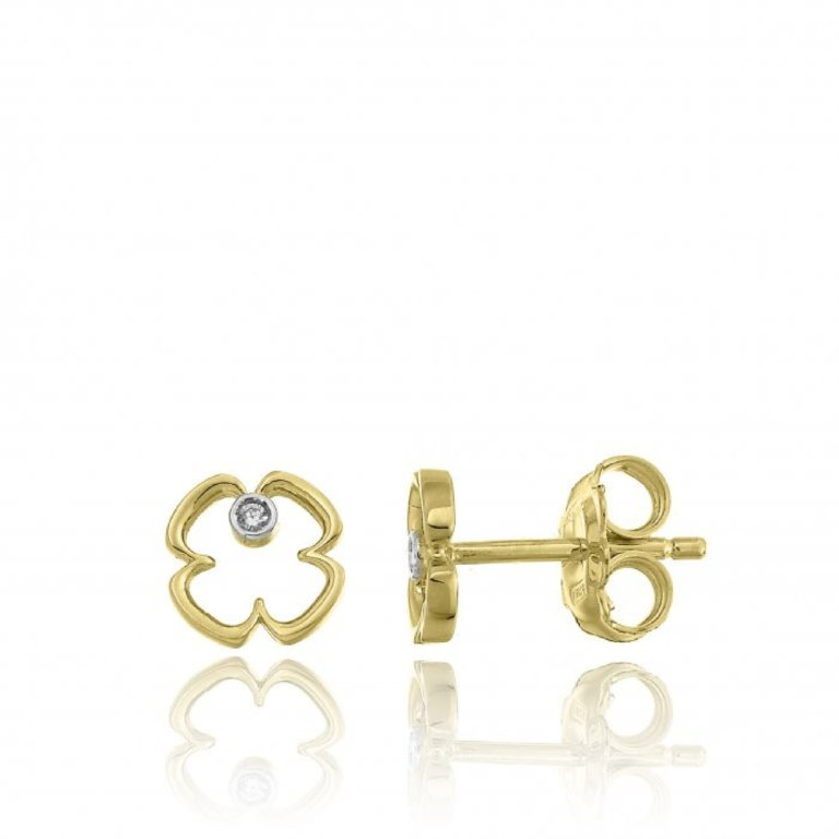 Chimento Love In Yellow Gold and Diamond Clover Earrings