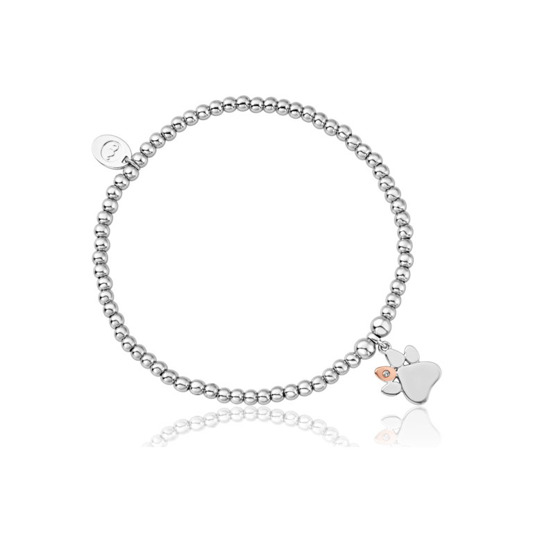 Clogau Silver Paw Print White Topaz Affinity Bead Bracelet