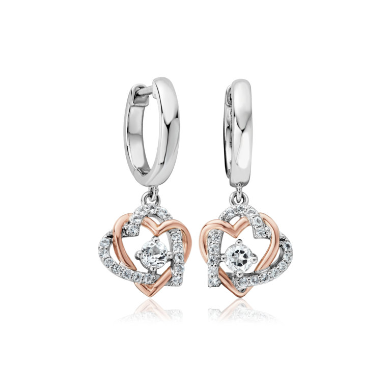 Clogau Forever Yours Sterling Silver Heart Drop Earrings with Topaz