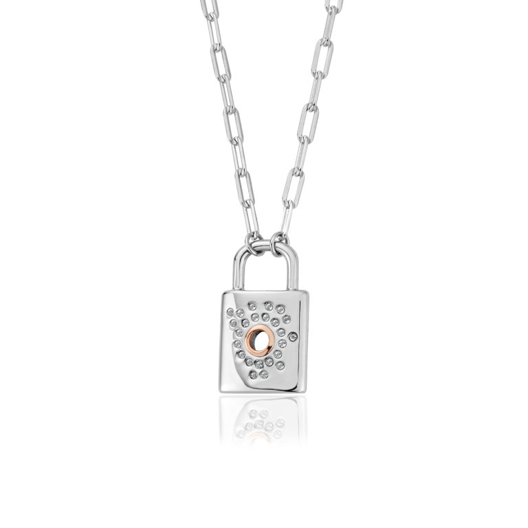 Clogau Silver Cariad Sparkle White Topaz Padlock Pendant