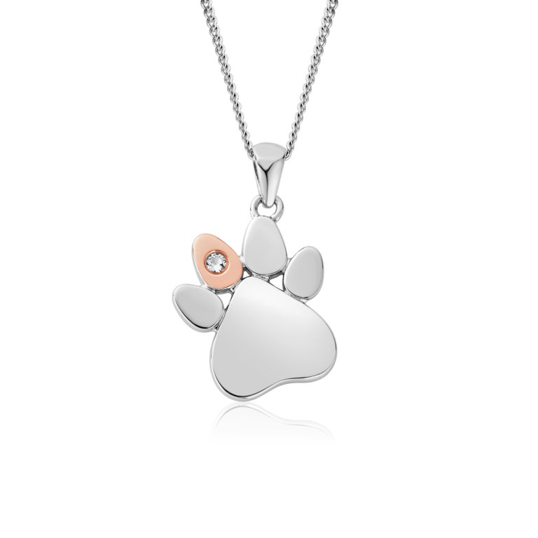 Clogau Silver Paw Print White Topaz Pendant