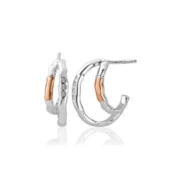 Clogau Silver Ripples Half Hoop White Topaz Earrings