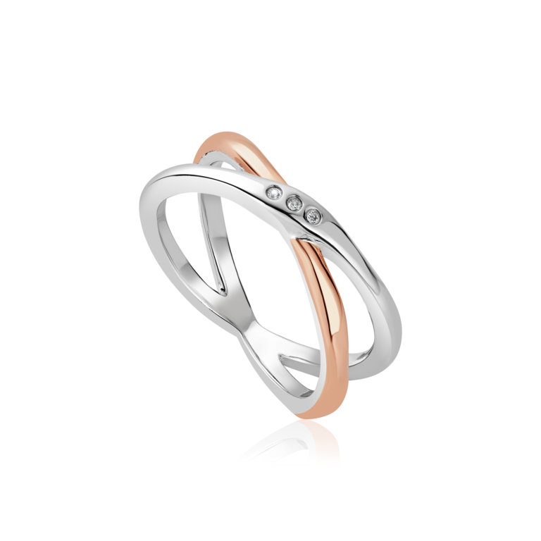 Clogau Silver Ripples Cross Over White Topaz Ring