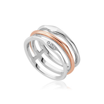 Clogau Silver Ripples Triple Band White Topaz Ring