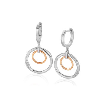 Clogau Silver Ripples Double Hoop White Topaz Drop Earrings