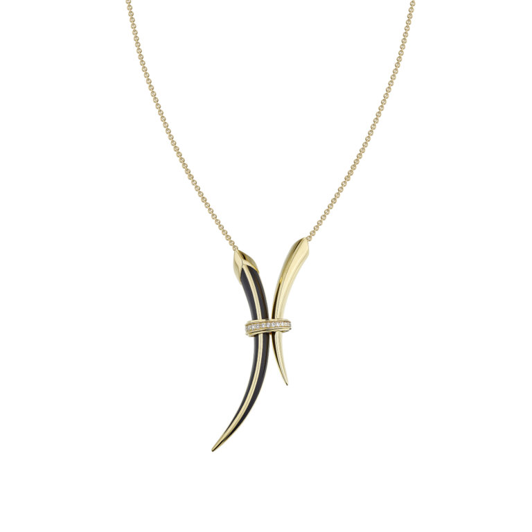 Shaun Leane Yellow Gold Vermeil, Ceramic and Diamond Sabre Deco Necklace