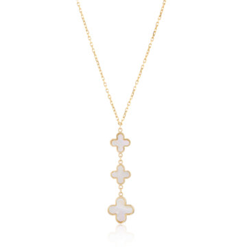 Mother-of-Pearl and Yellow Gold Clover Motif Drop Pendant