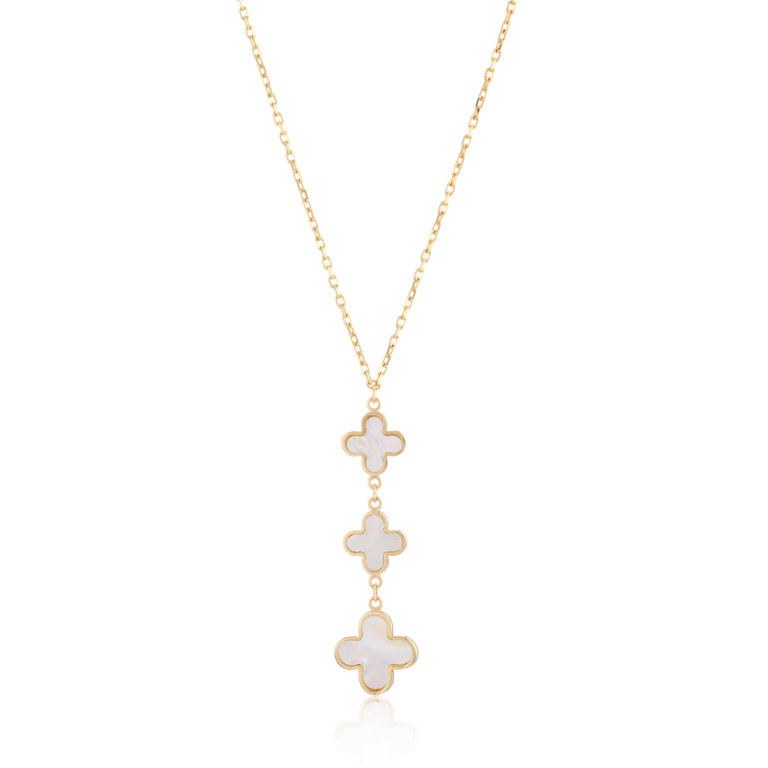 Mother-of-Pearl and Yellow Gold Clover Motif Drop Pendant