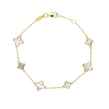 Mother-of-Pearl and Yellow Gold Clover Motif Bracelet