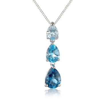 Blue Topaz and London Blue Topaz Three Stone Pendant