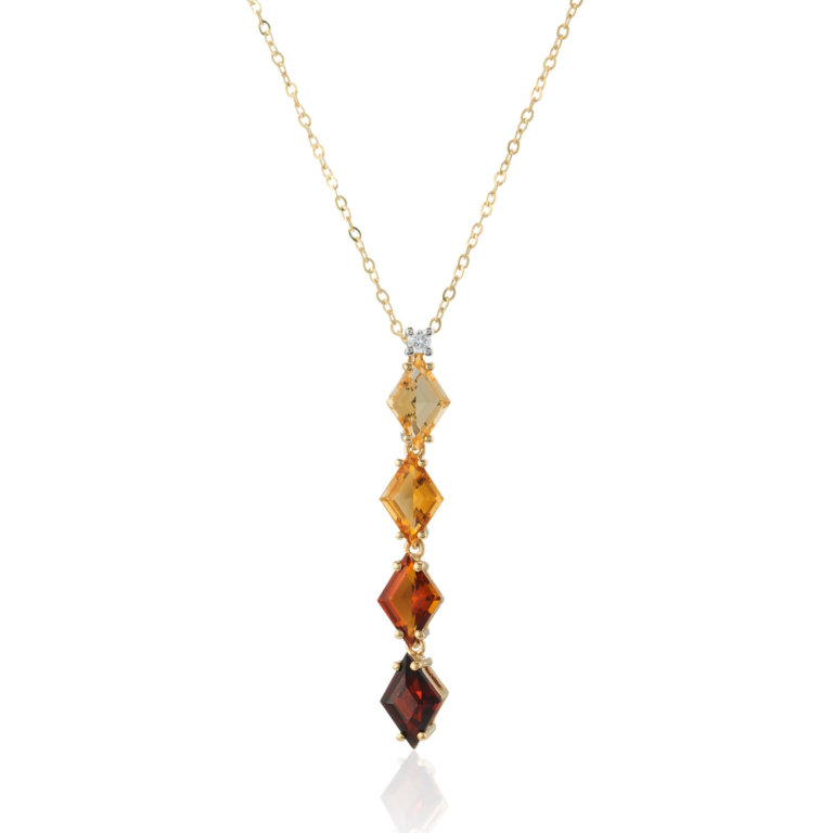 Citrine, Garnet and Diamond Drop Pendant