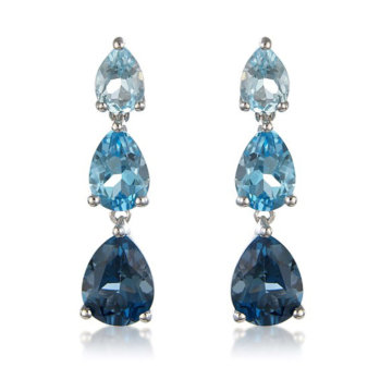 Blue Topaz and London Blue Topaz Three Stone Drop Earrings