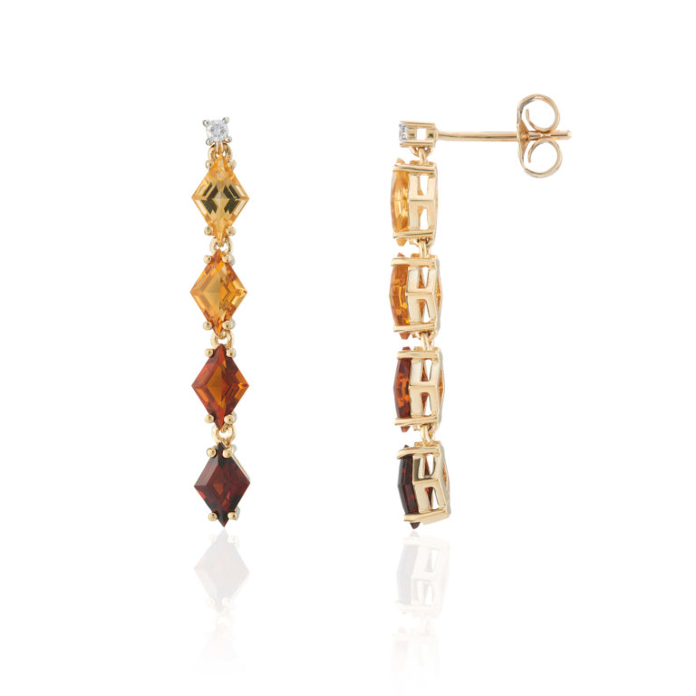 Citrine, Garnet and Diamond Drop Earrings