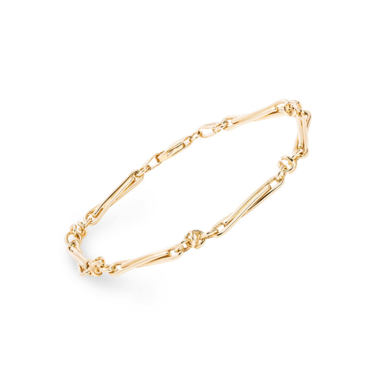 Twisted Bar and Knot Link Yellow Gold Bracelet
