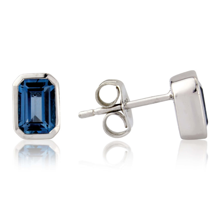 London Blue Topaz and White Gold Octagonal Stud Earrings