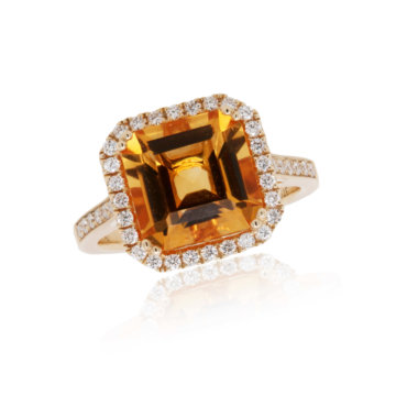 Citrine and Diamond Halo Ring