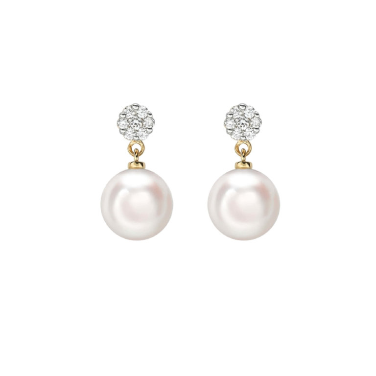 Detachable Cultured Pearl and Diamond Earrings