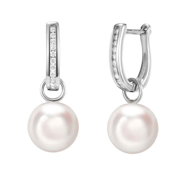Detachable Cultured Freshwater Pearl and Diamond Hoop Earrings