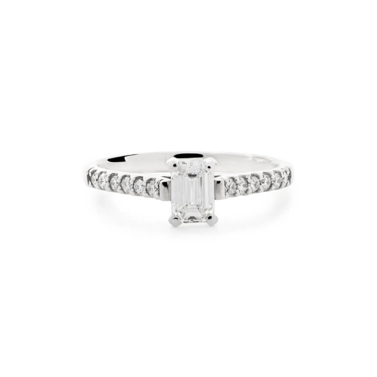 Forever Fattorinis 0.50ct Emerald Cut Diamond with Diamond Shoulders Ring