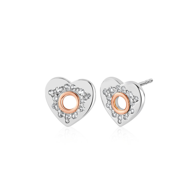 Clogau Silver Cariad Sparkle Heart Stud Earrings