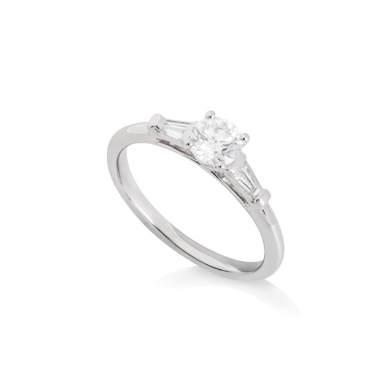 Round Brilliant and Tapered Baguette Cut 0.67ct Diamond Ring