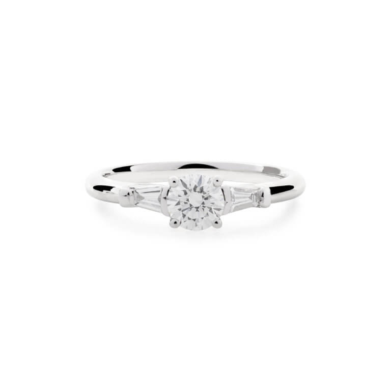 Round Brilliant and Tapered Baguette Cut 0.67ct Diamond Ring