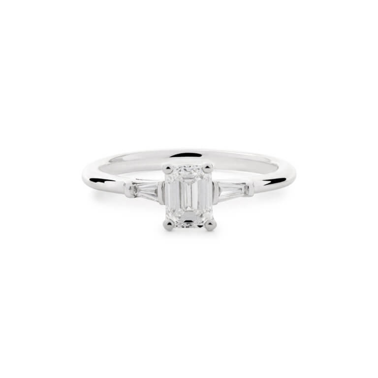 Emerald and Tapered Baguette Cut 0.78ct Diamond Ring - Image 3