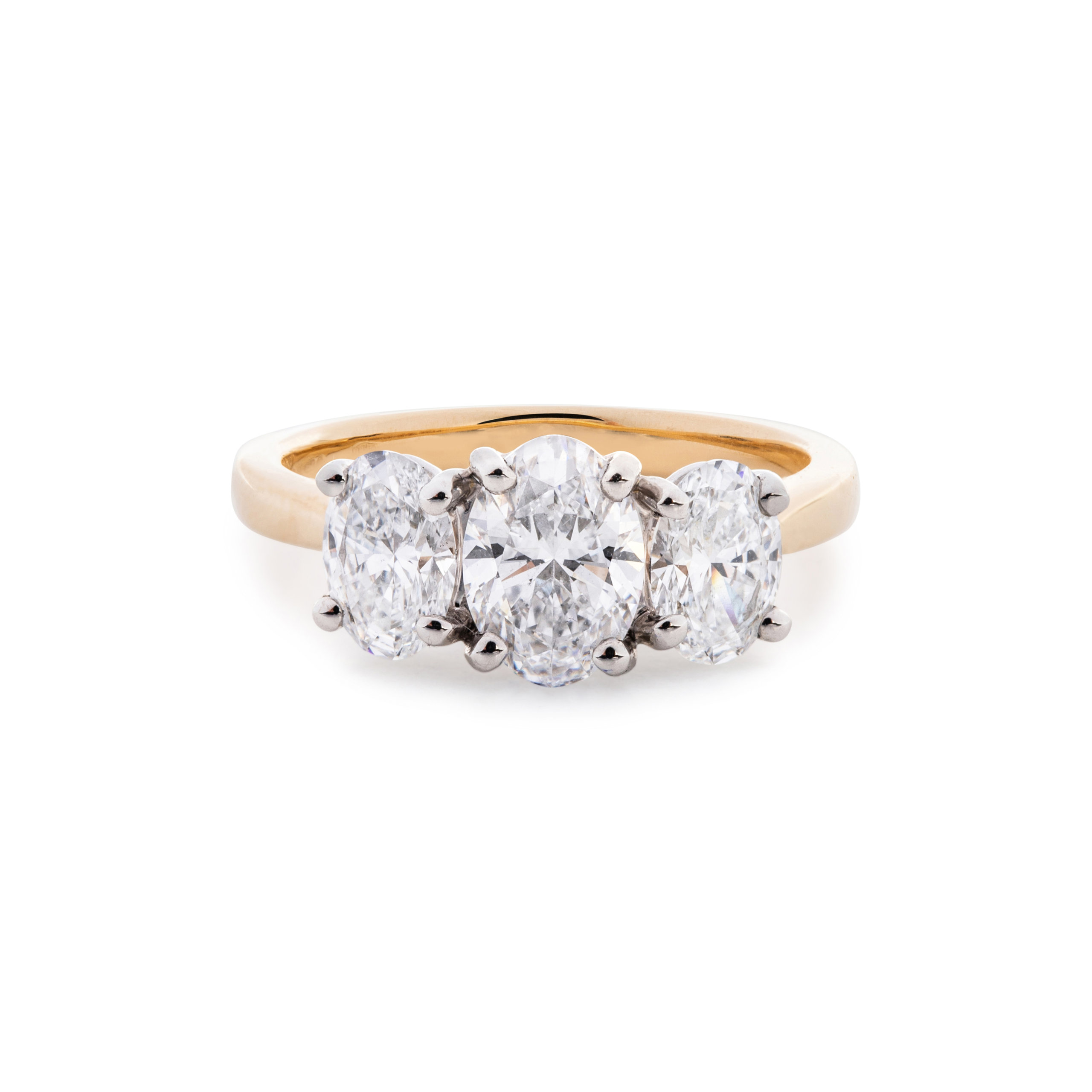 Bevilles Three Stone Contour Ring with 0.02tw of Laboratory-Grown Diamonds in 9kt Yellow Gold