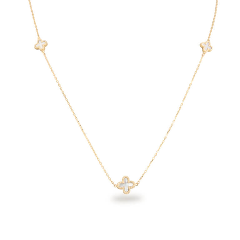 Mother-of-Pearl and Yellow Gold Clover Motif Necklace
