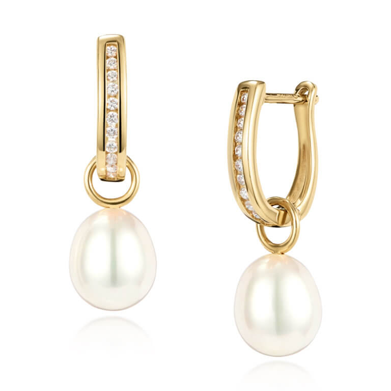 Detachable Cultured Freshwater Pearl and Diamond Hoop Earrings