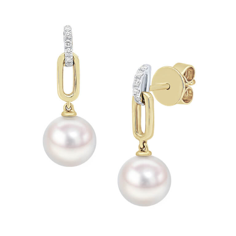 Cultured Pearl and Diamond Chain Link Drop Earrings
