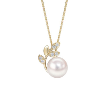 Cultured Pearl and Diamond Leaf Pendant