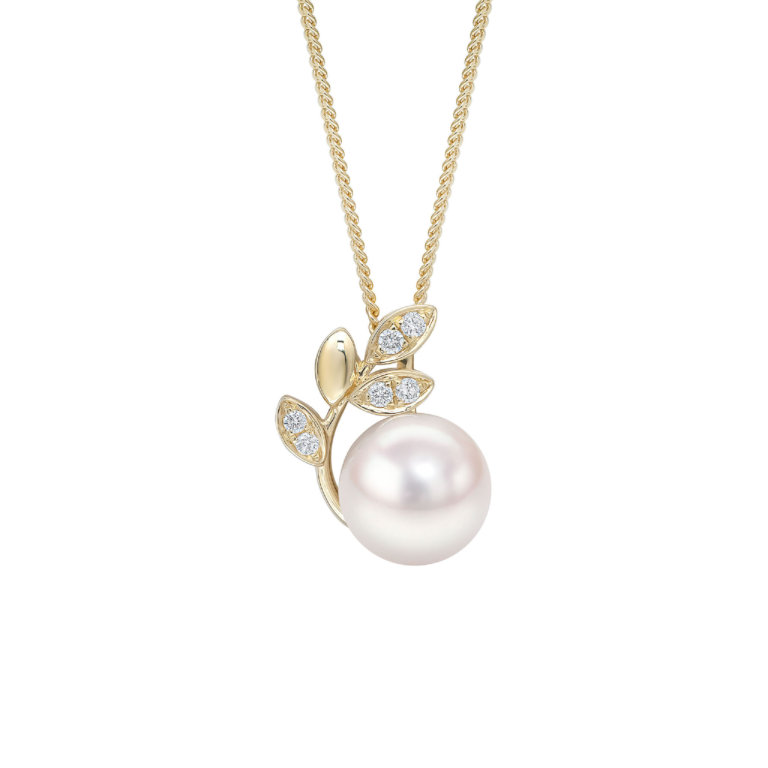 Cultured Pearl and Diamond Leaf Pendant