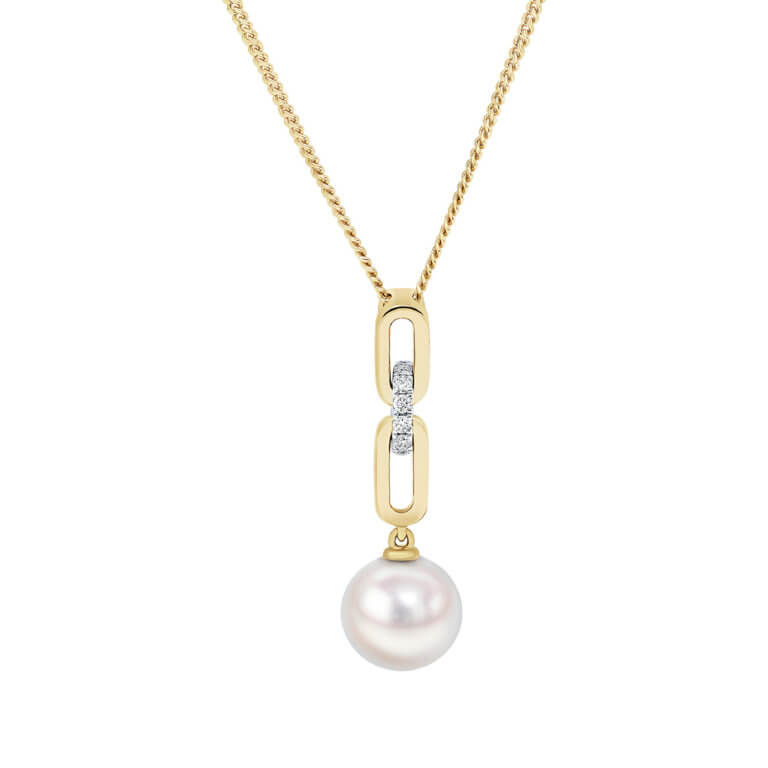 Cultured Pearl and Diamond Chain Link Drop Pendant