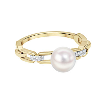 Cultured Pearl and Diamond Chain Link Ring
