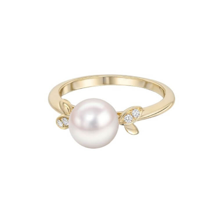 Cultured Pearl and Diamond Leaf Ring