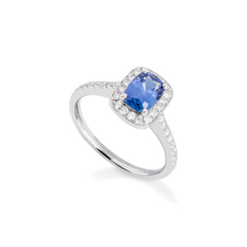 Sapphire and Diamond Rectangular Halo Ring