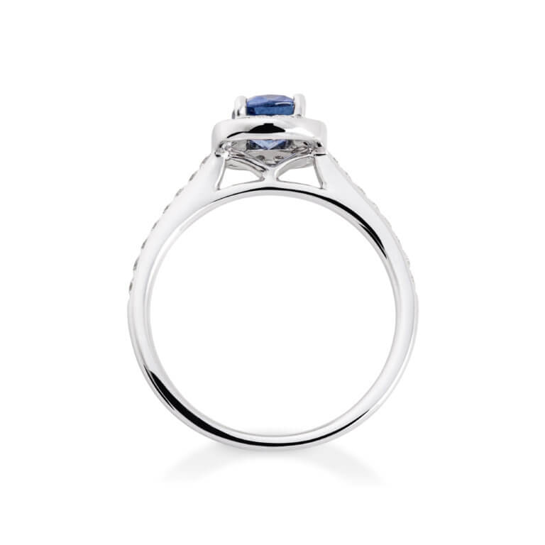 Sapphire and Diamond Rectangular Halo Ring