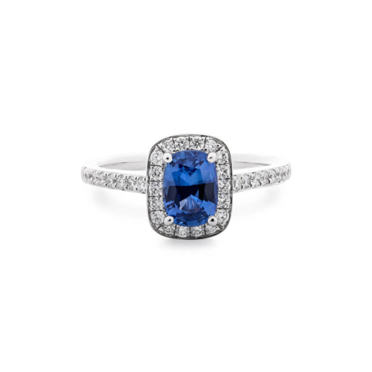 Sapphire and Diamond Rectangular Halo Ring