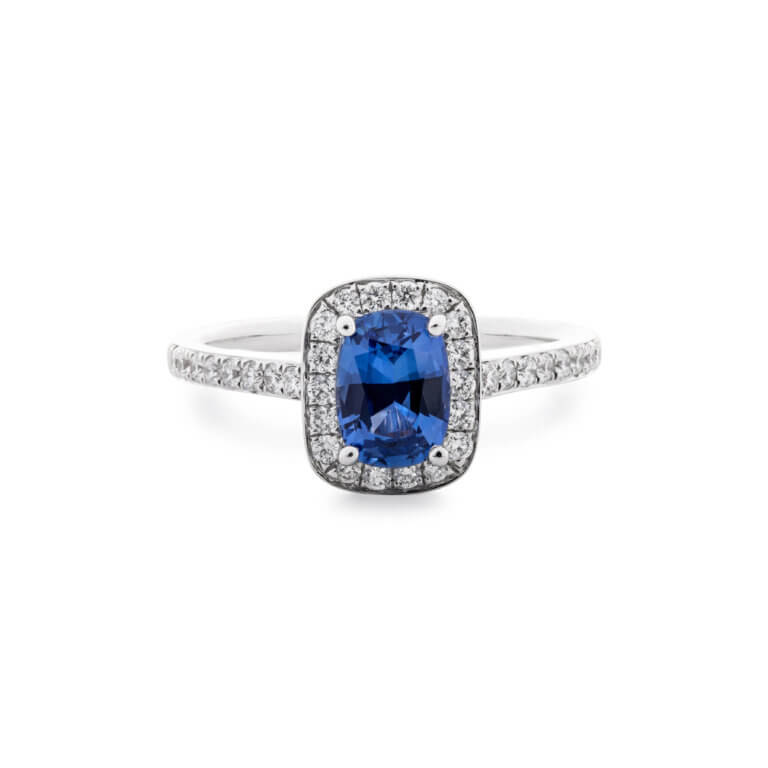 Sapphire and Diamond Rectangular Halo Ring - Image 3