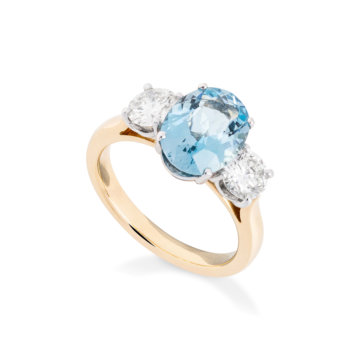 Aquamarine and Diamond Three Stone Ring